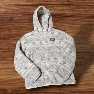 Eddie Bauer Kids M 10/12 Fully Sherpa Fleece Hooded Jacket Pink Fair Isle Zip